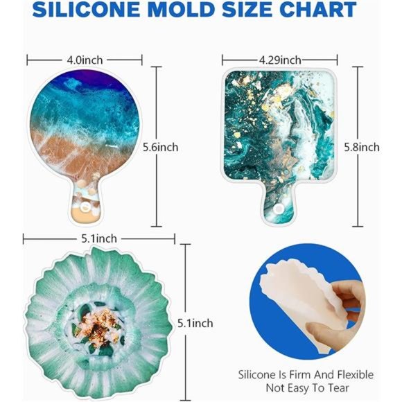 Resin Coaster Molds Silicone Kit Cutting Serving Board Mold with DIY Geode Tray - Picture 3 of 6